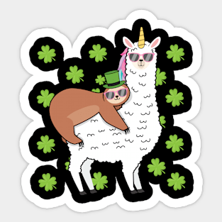 Leprechaun Riding a Unicorn Llama Sloth St Patricks Day Kids Sticker